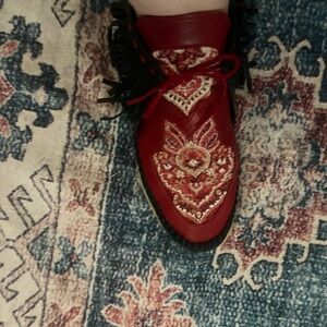 Elegant Red Patterned Moccasins for Women